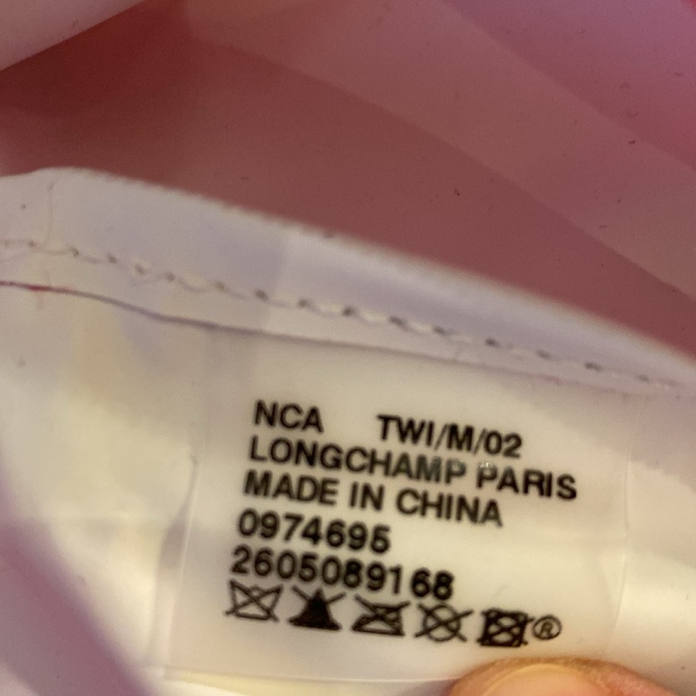 Longchamp Le Pliage small long strap #2605 pink nylon leather tote satchel purse - Picture 7 of 13